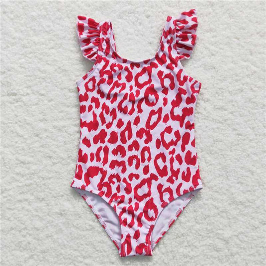red leopard one piece swimsuit tankini girl swimwear