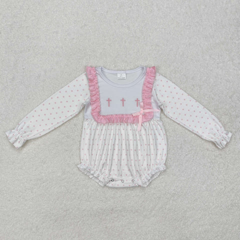 pink polk dots easter cross embroidered bubbles