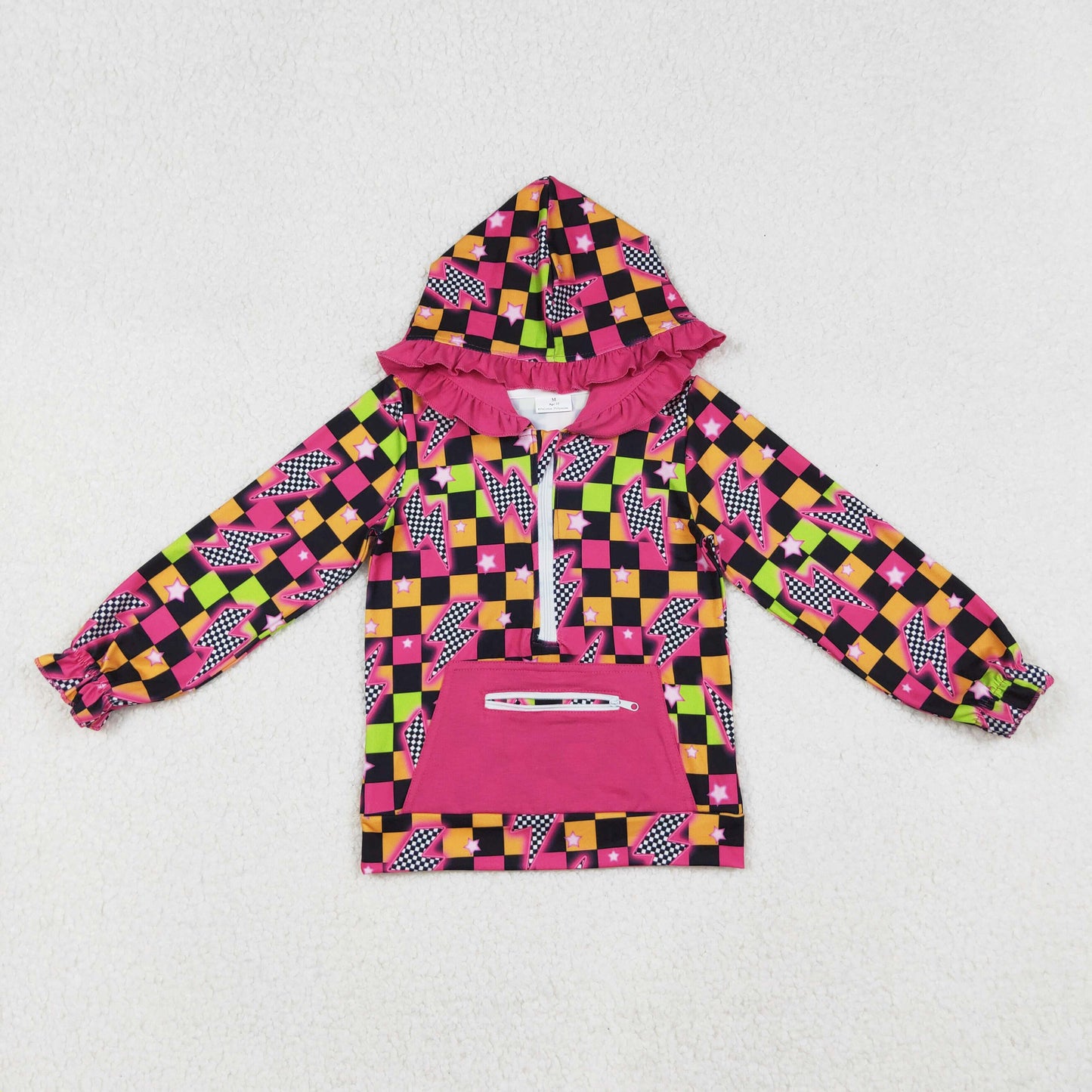 lightning checkered girl zippy hoodie with pocket