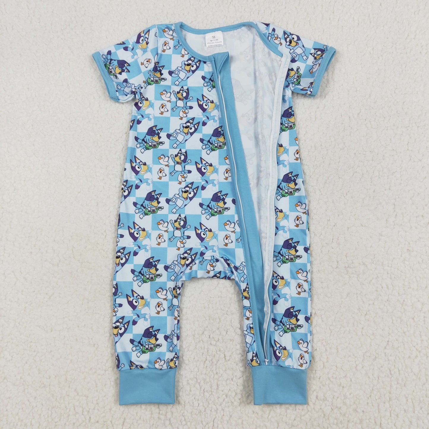 blue cartoon dog short sleeve blu*y print zip sleeper