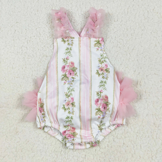 pink floral chiffon ruffle rompers