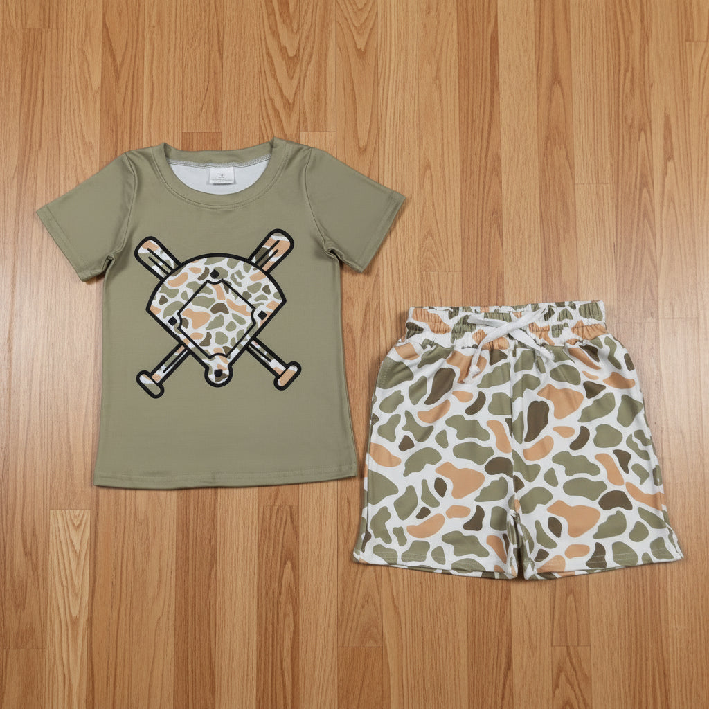 camo baseball boy shorts set
