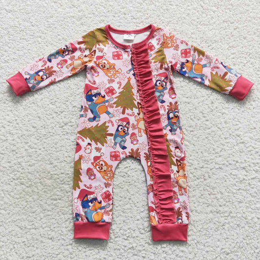 Christmas blu*y print baby girl sleeper red zipper PJs