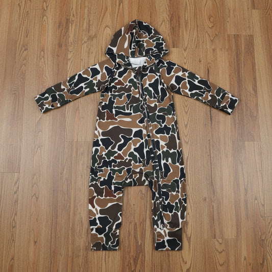 baby zipper camo hooded romper