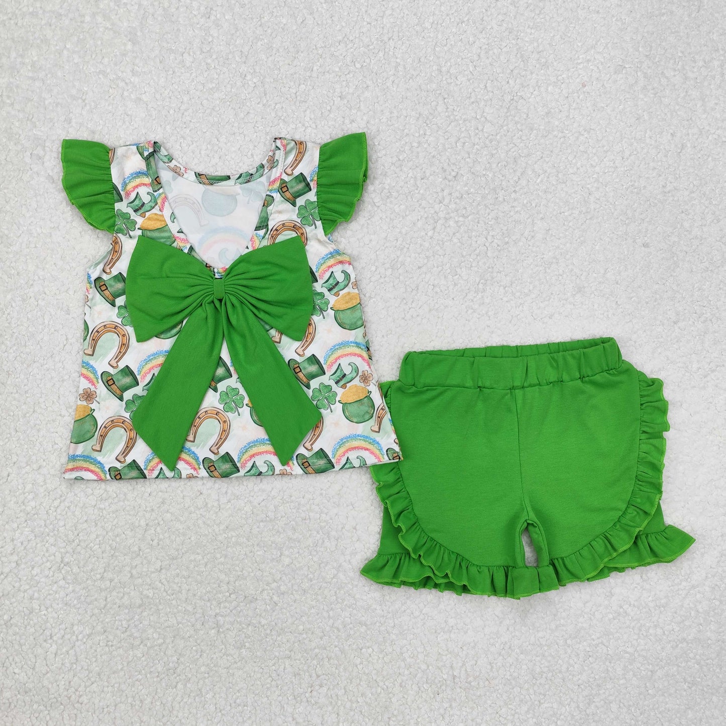 St patrick girl lucky green shorts set