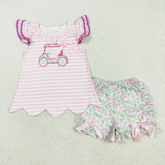 pink golf embroidery girl shorts set