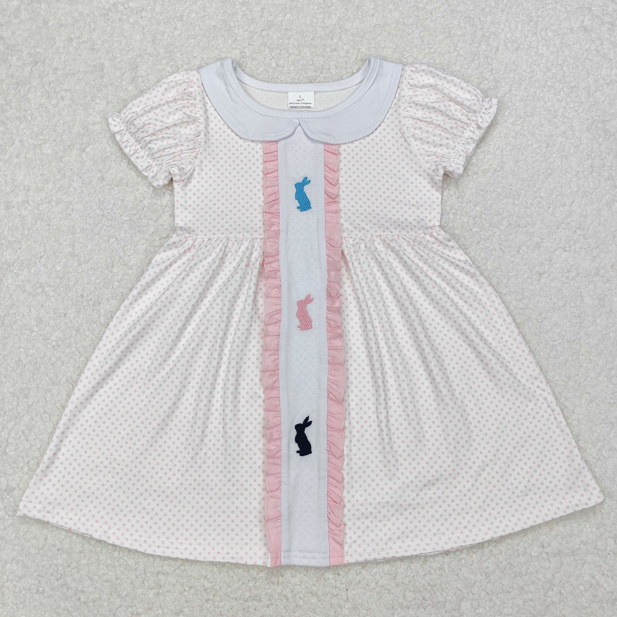 polk dots bunny embroidered easter girl dress