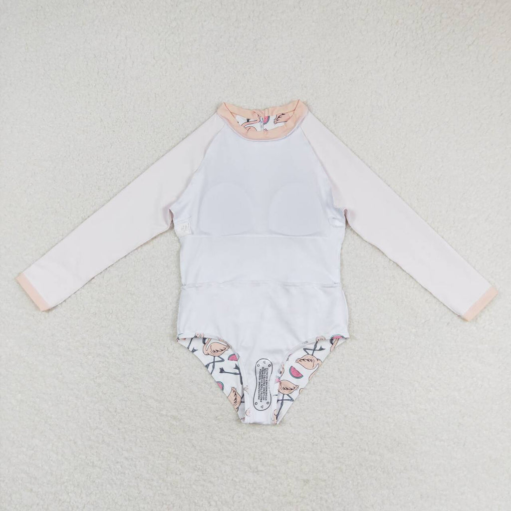 flamingo&watermelon print one piece girl swimsuit