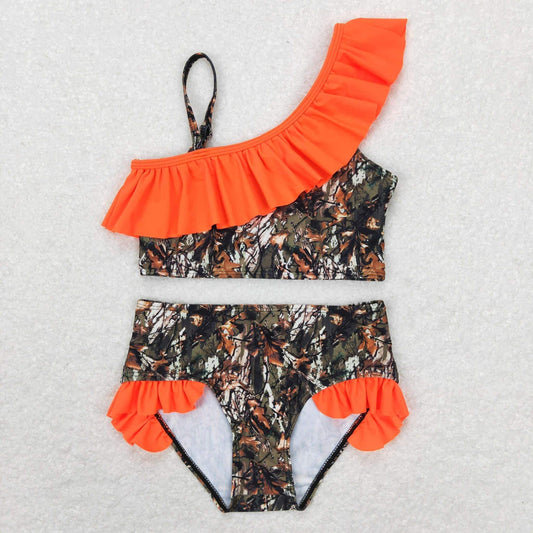 two pieces girl swimsuit camo print swimwear