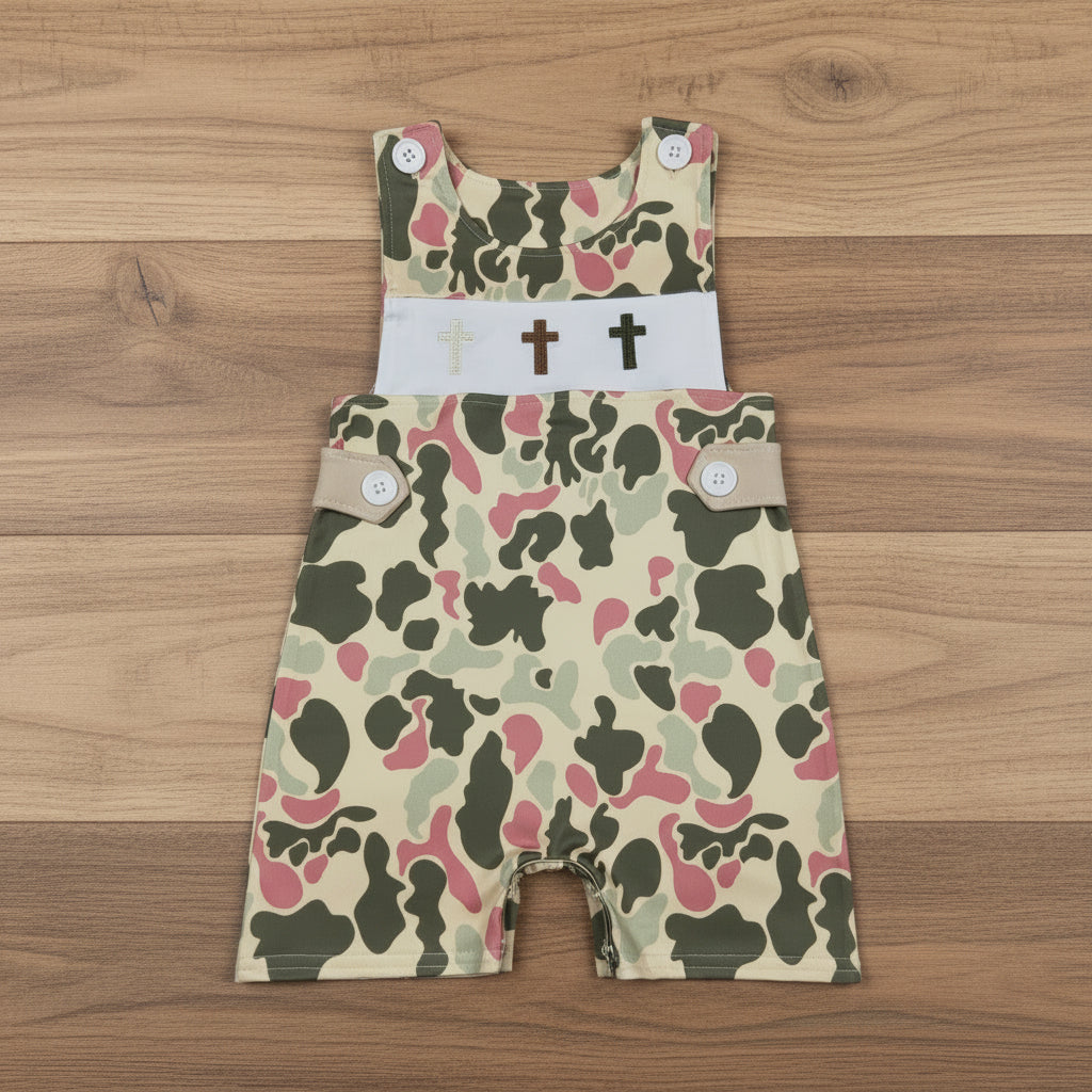 camo easter cross embroidered tank romper