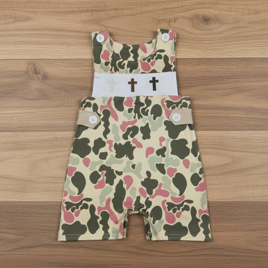 camo easter cross embroidered tank romper