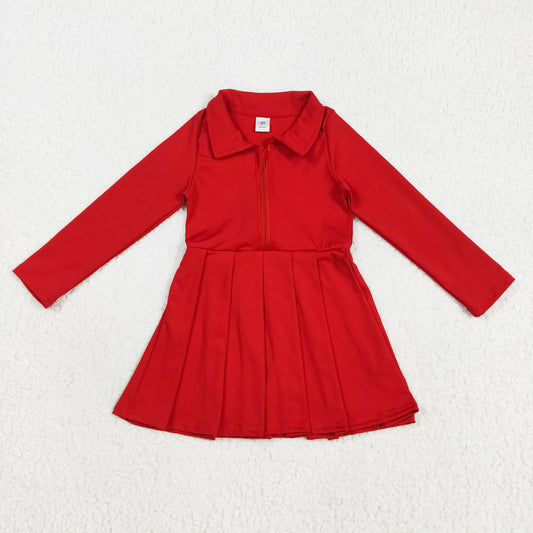 Long sleeve red zipper pleated polo dress