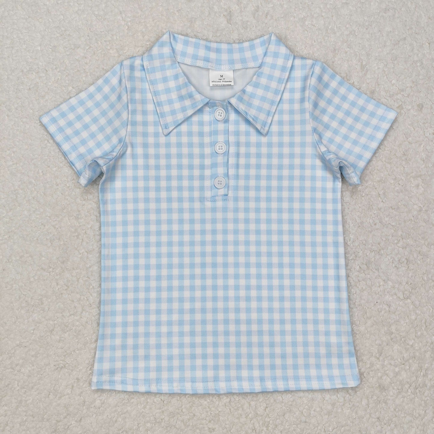 blue plaid polo button t-shirt boys top