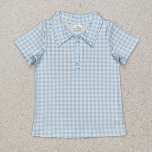 blue plaid polo button t-shirt boys top