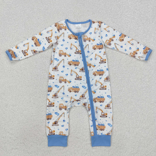 blue heart constructions zip sleeper baby clothes