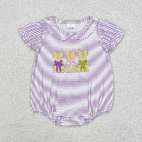 girl easter purple stripes bunny embroidered bubble