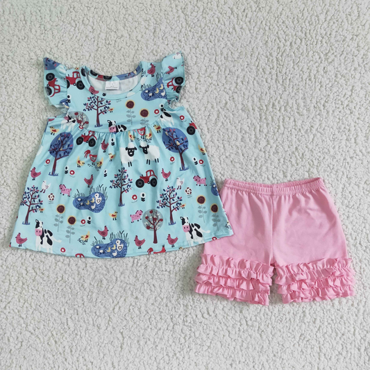 farm life pink shorts set