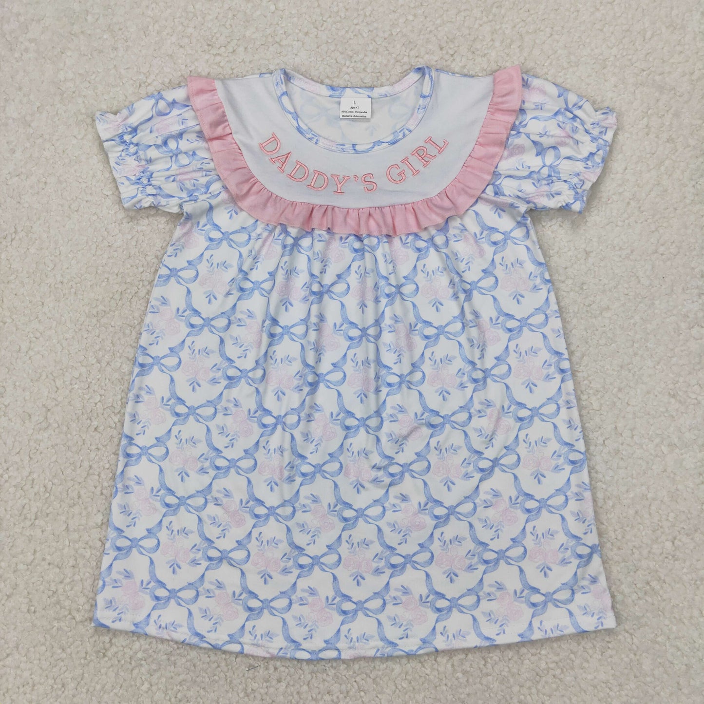 daddy's girl embroidered blue bow floral dress