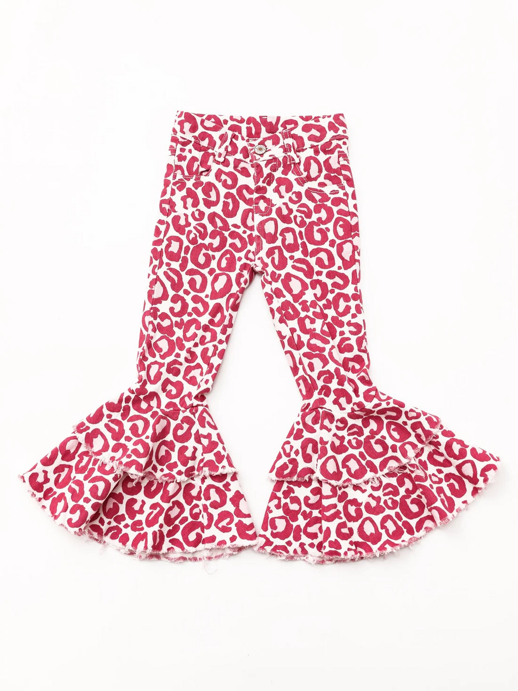 pink loepard denim double flare bell bottom jeans
