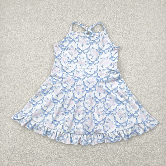 blue bow floral athletic dress