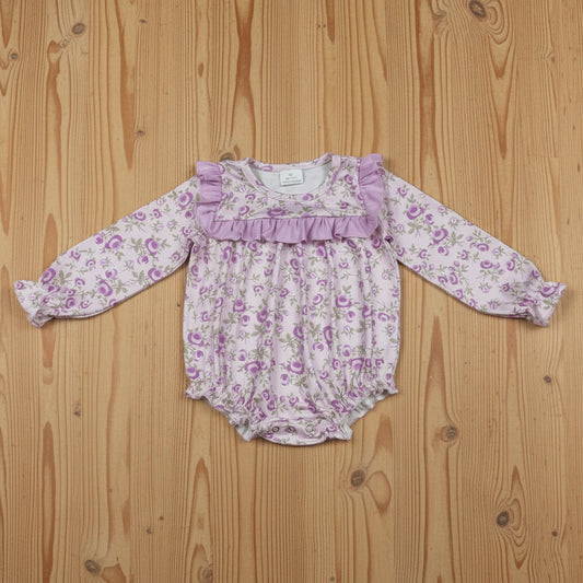 long sleeve purple flower girl romper