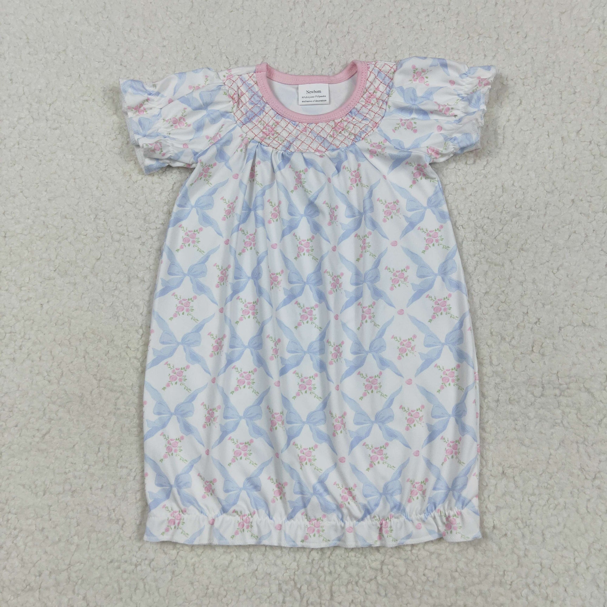 blue bow floral newborn nightgown