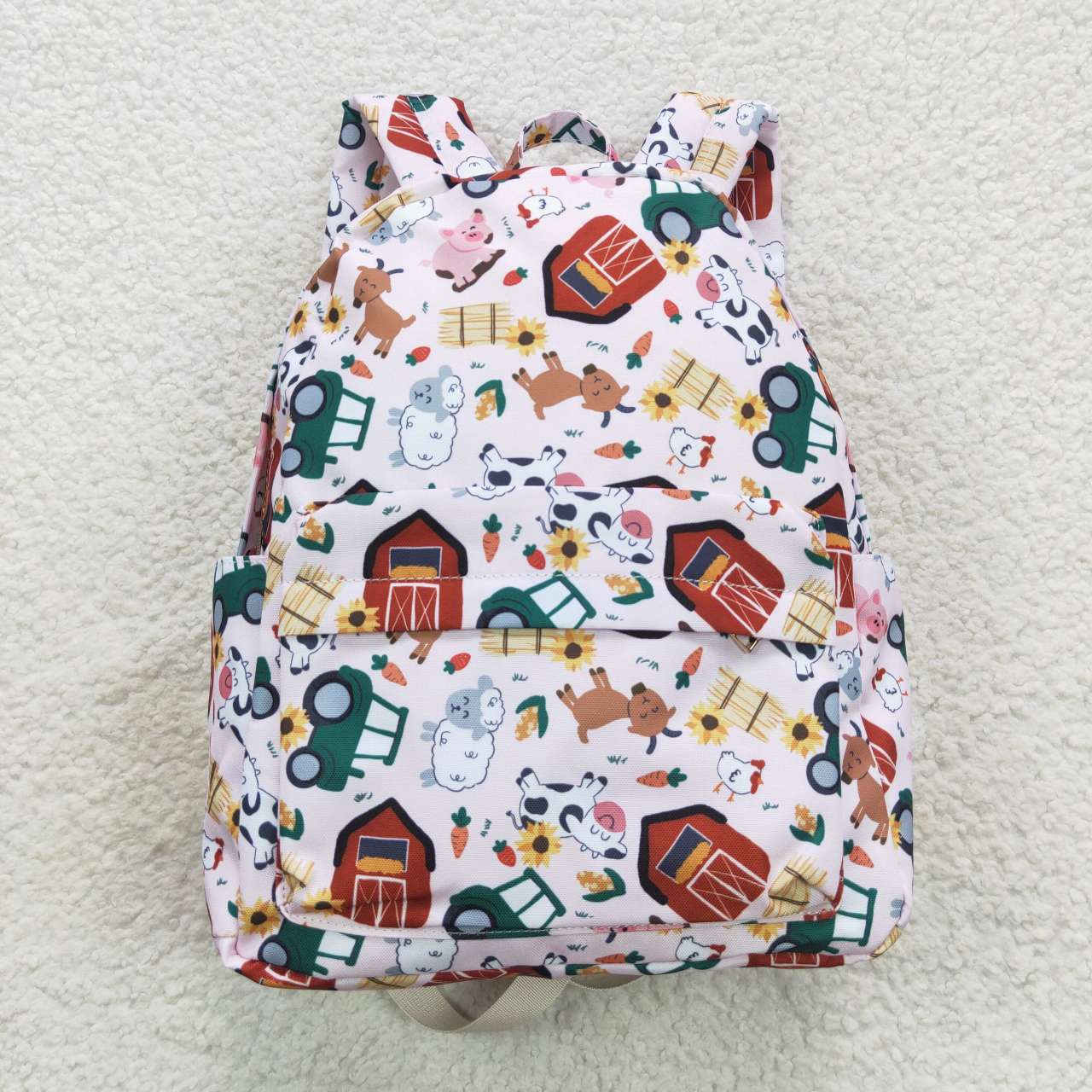 farm life print kids school backpack bag