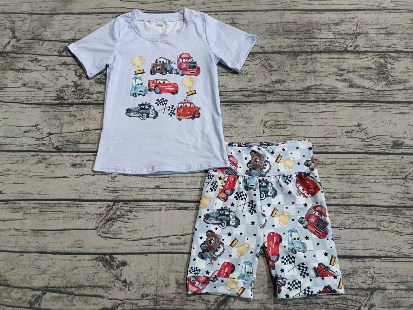 Pre order cartoon car print shorts set boy