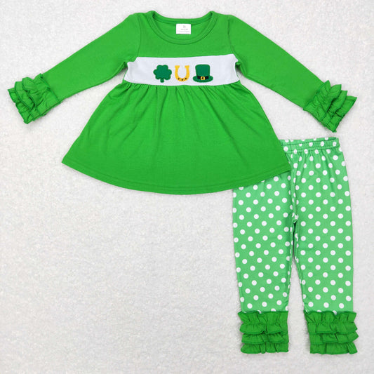 girl st patrick outfit green embroidery tunic icing pants set