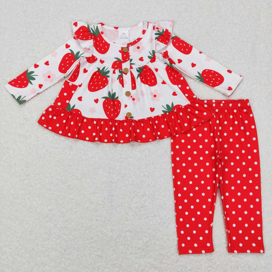 toddler girl strawberry button pocket tunic red polk dots legging set