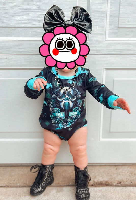 black blue ghost face baby romper halloween