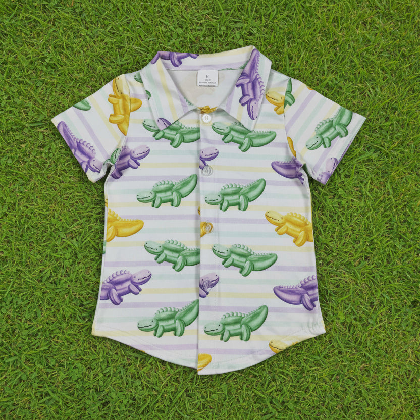 mardi gras dinosaur button down t-shirt