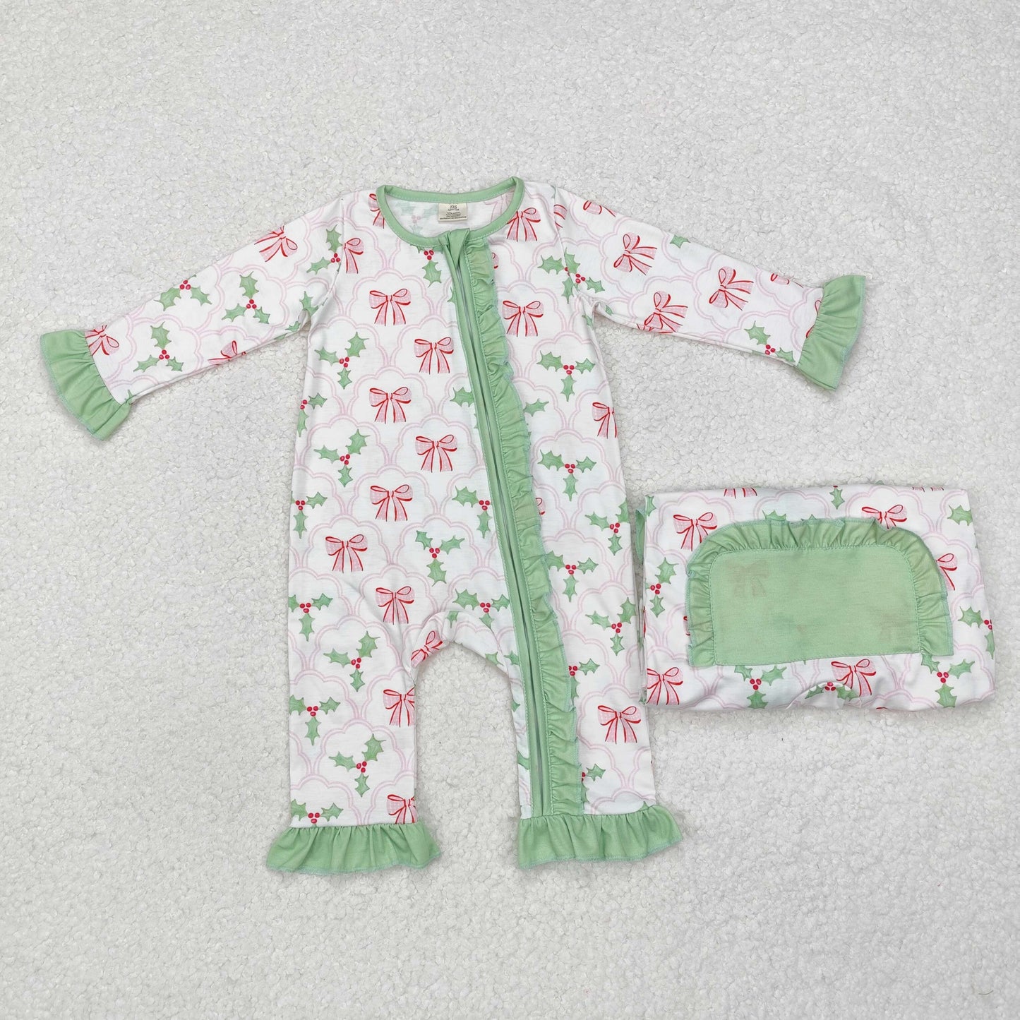 berry&coquette baby girl Christmas zip bamboo sleeper green white