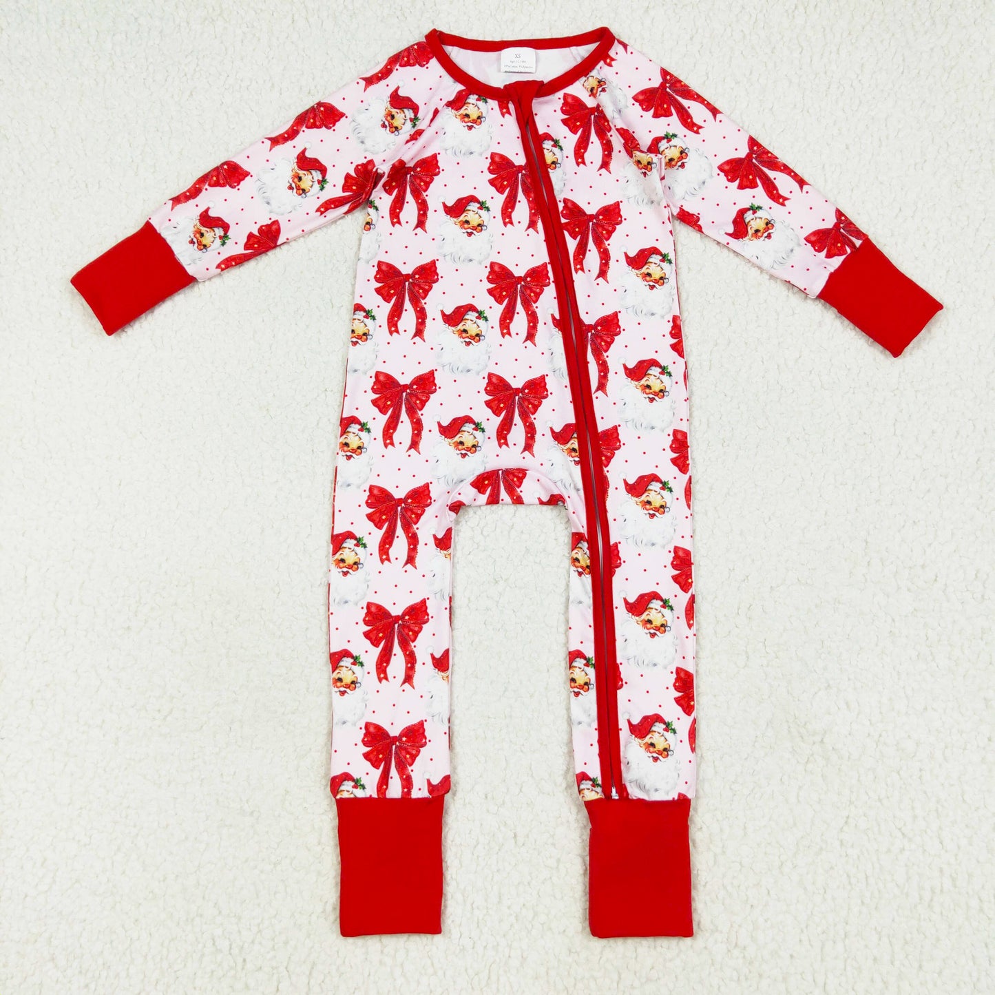 red bow santa baby Christmas zip sleeper