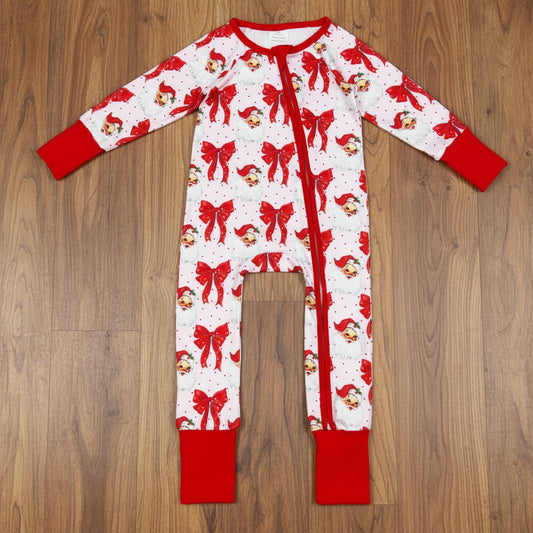 red bow santa baby Christmas zip sleeper