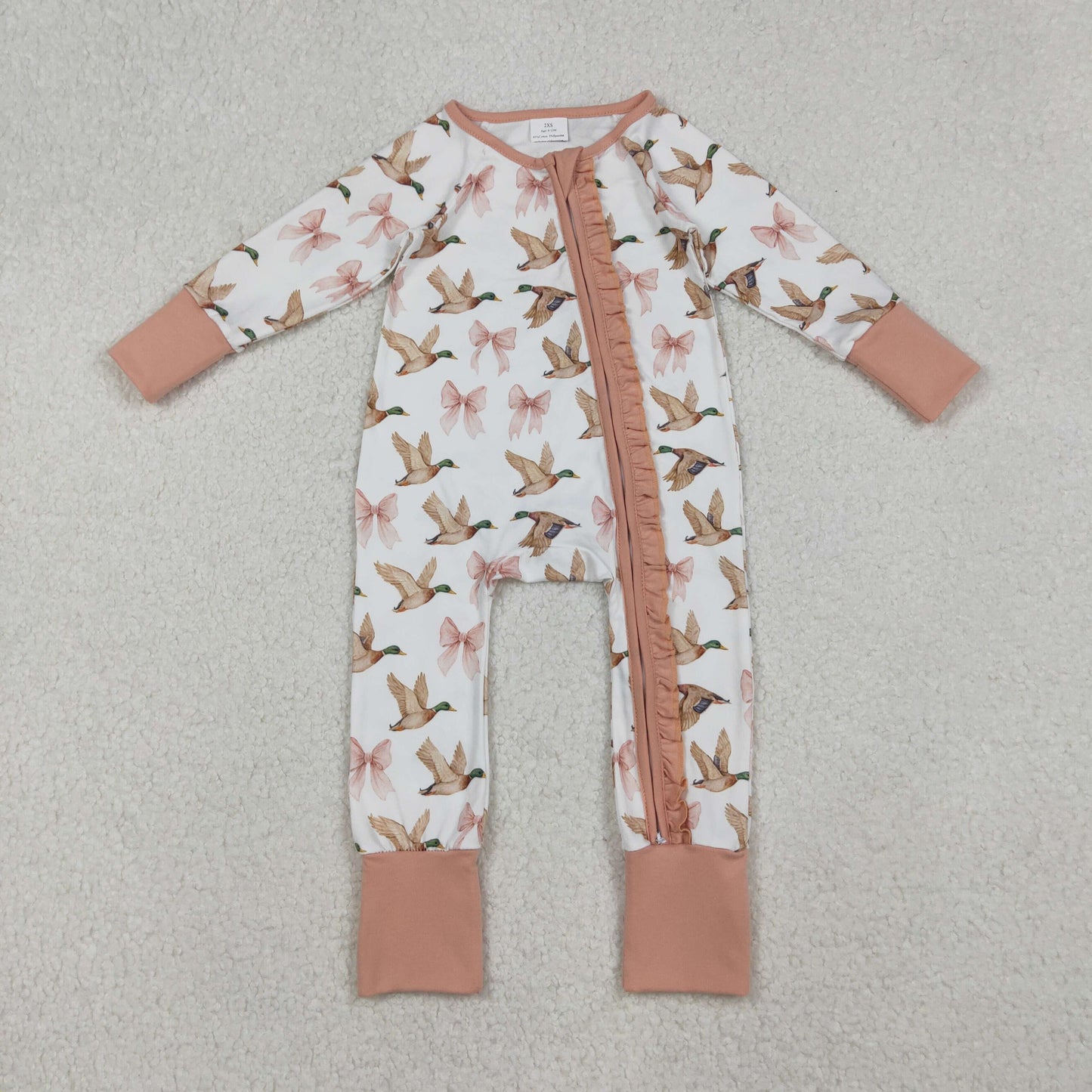 duck pink bow print infant zipper sleeper