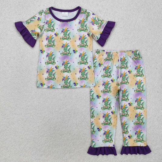 mardi gras dinosaur print pajama set girls sleepwear