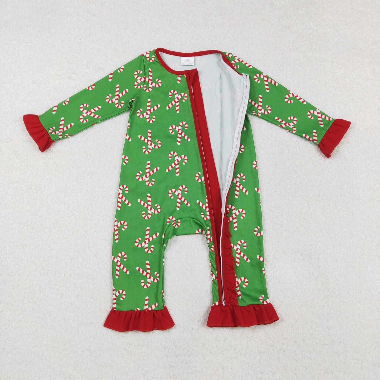 green candy cane Christmas zip sleeper baby clothes