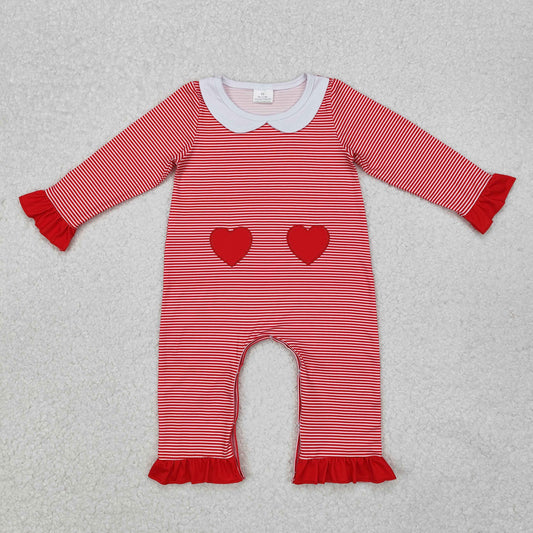 red stripes heart embroidered romper