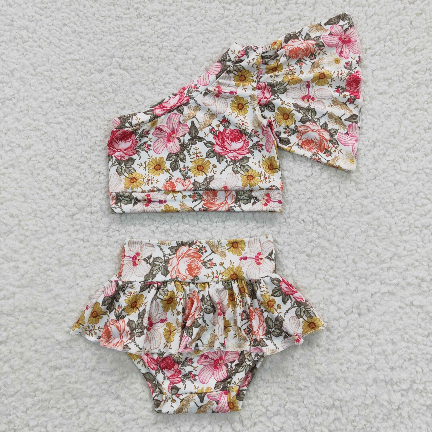 Retro Daisy Flower Ruffle Baby Girl Bummie Set