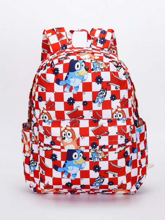 checkered target cartoon dog children backpack