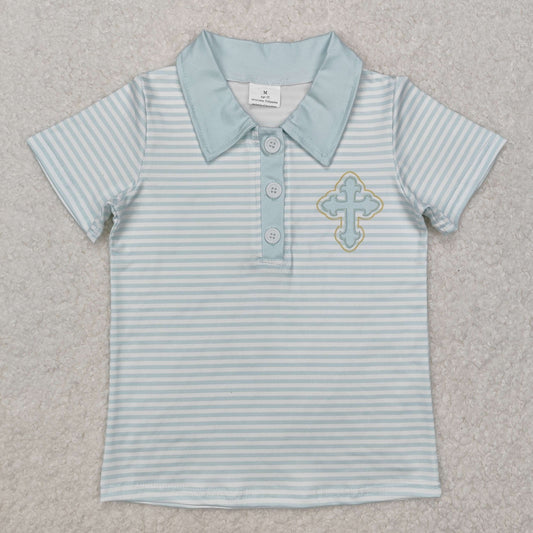 stripes polo t-shirt with cross print easter boys top