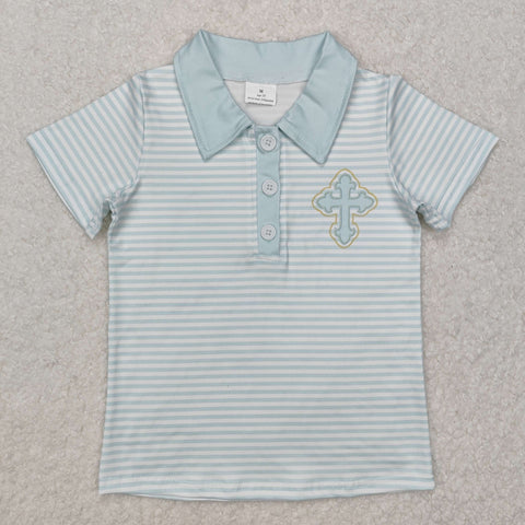 stripes polo t-shirt with cross print easter boys top