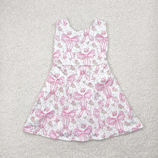 kids yoga one piece pink bow floral athletic skort dress