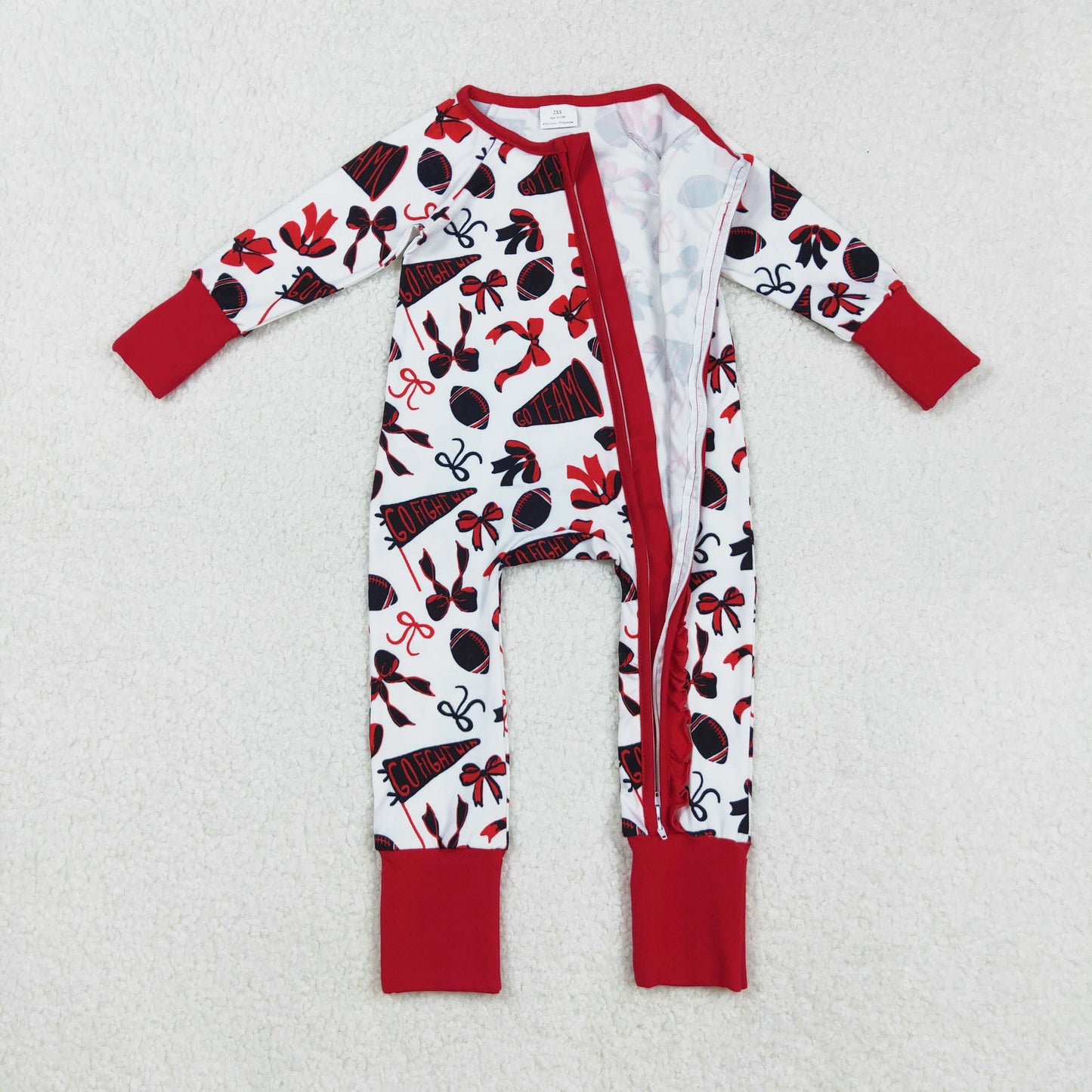 red go team football ruffle zipper sleeper
