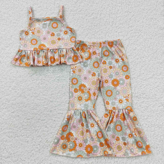 strap sleeveless floral outfit girls clothes set