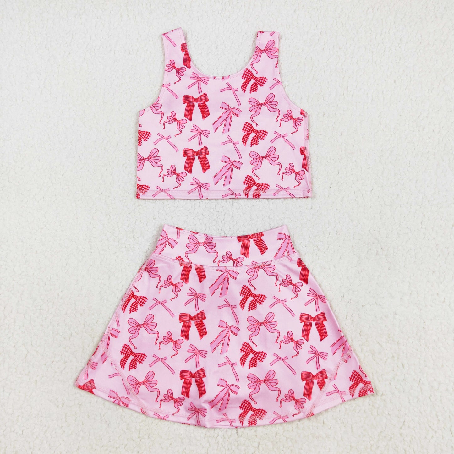 pink bow coquette athletic skirt set