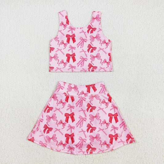 pink bow coquette athletic skirt set