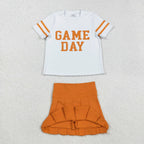 White Orange Digital Game Day Pleated Skirts Set