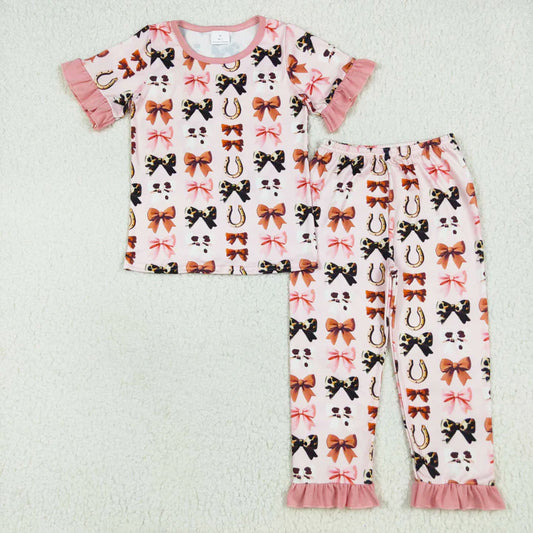 short sleeve cow print bow coquette pajama set